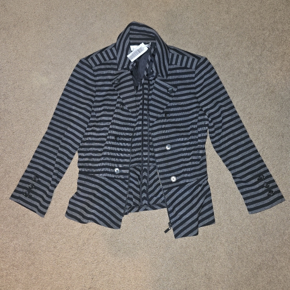 Tahari Striped Black and Gray Blazer